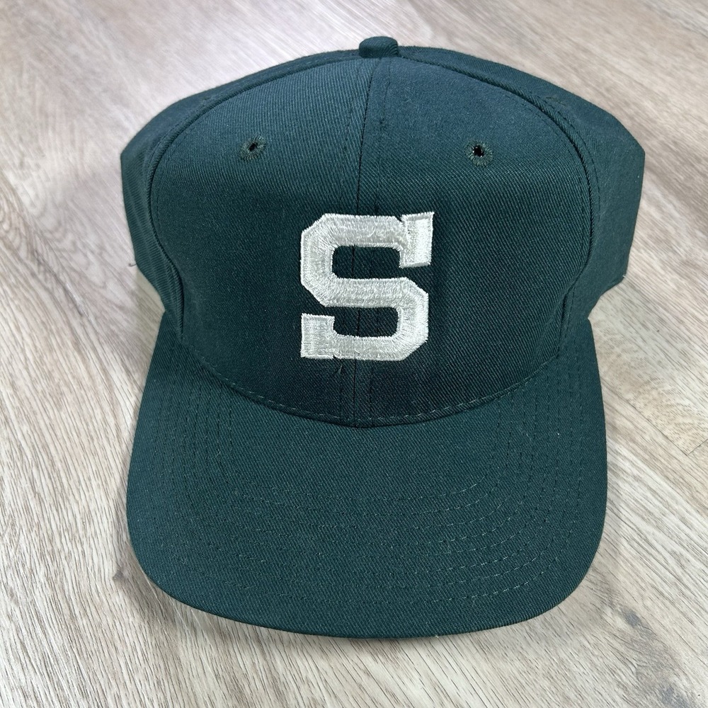 VTG Michigan State Spartans Fitted Hat 7 3/8 Green Wool‎ Cap Made in USA